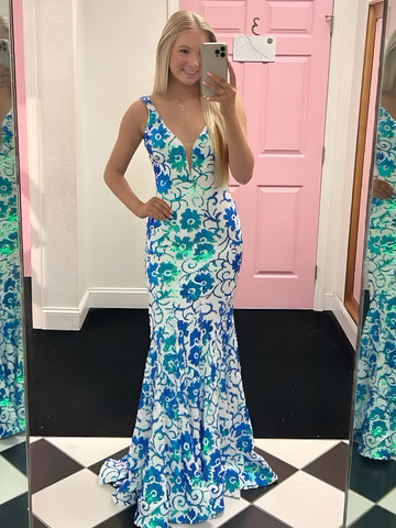 Bailey | Rosa Meerjungfrau-Ballkleid mit V-Ausschnitt und Paillettenspitze