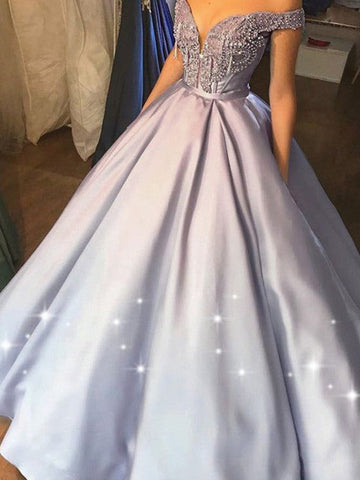 Duchesse-Linie Perlenbesetzt Satin Schulterfrei Ärmellos Bodenlang Ballkleider