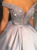 Ball Gown Beading Satin Off-the-Shoulder Sleeveless Floor-Length Prom Dresses by misshow.com