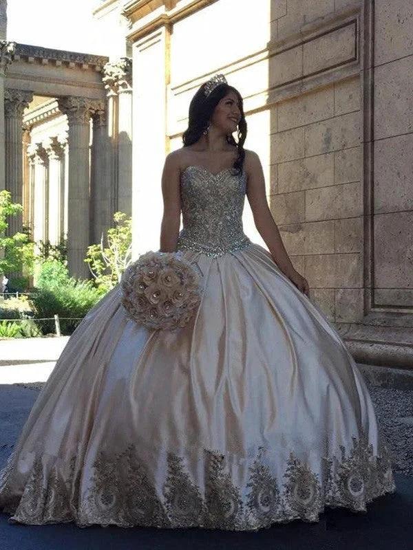 Ball Gown Beading Sweetheart Satin Sleeveless Prom Dresses by misshow.com