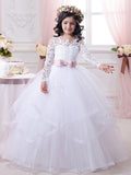 Ball Gown Cotton Long Sleeve Lace Tulle First Communion Flower Girl Dresses - photo 1
