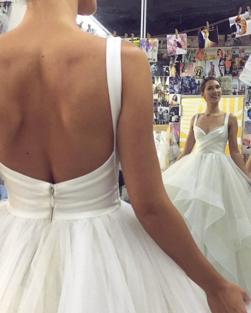Ball Gown Elegant Floor Length Cascading Ruffles Tulle Wedding Dress WD346 by pgmdress