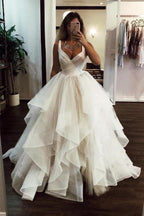 Ball Gown Elegant Floor Length Cascading Ruffles Tulle Wedding Dress WD346 by pgmdress