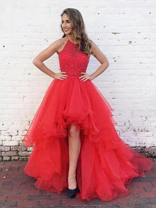 Ball Gown Halter Sleeveless Beading Tulle Prom Dresses by misshow.com