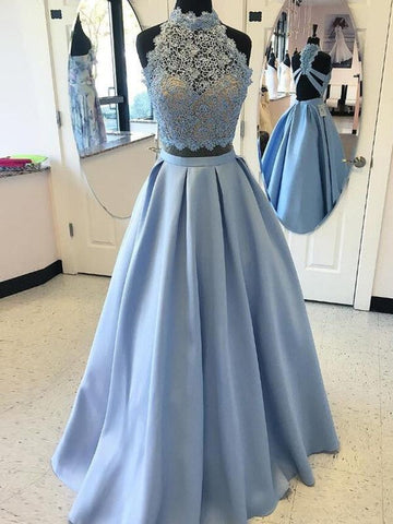 Ballkleid mit Stehkragen, ärmellos, bodenlang, Applikationen, Satin, zweiteilig, Ballkleider