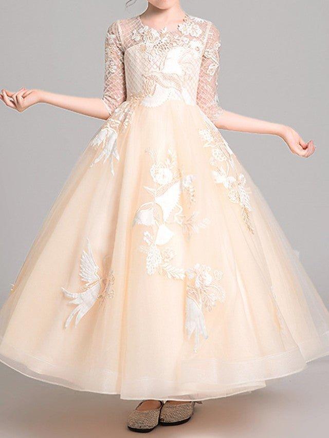 Ball Gown Jewel Neck Pageant Flower Girl Dresses With Sleeves - photo 2