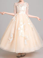 Ball Gown Jewel Neck Pageant Flower Girl Dresses With Sleeves - photo 2