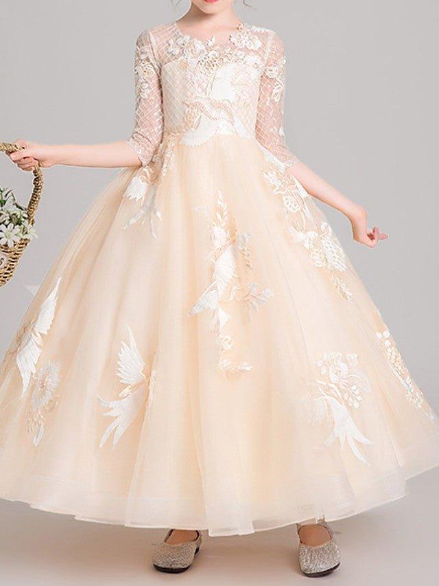 Ball Gown Jewel Neck Pageant Flower Girl Dresses With Sleeves - photo 3