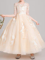 Ball Gown Jewel Neck Pageant Flower Girl Dresses With Sleeves - photo 3