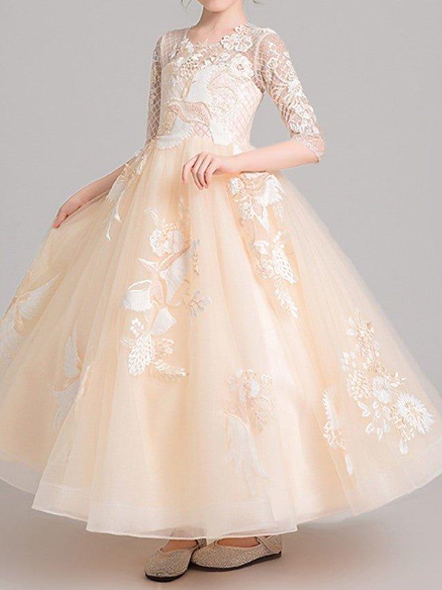 Ball Gown Jewel Neck Pageant Flower Girl Dresses With Sleeves - photo 1