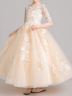 Ball Gown Jewel Neck Pageant Flower Girl Dresses With Sleeves - photo 1