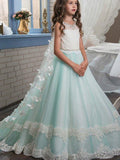 Ball Gown Jewel Neck Wedding Event Party Flower Girl Dresses With Appliques C… - photo 1