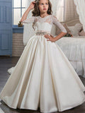 Ball Gown Lace Satin Sweep Brush Train Wedding Birthday Pageant Flower Girl D… - photo 1