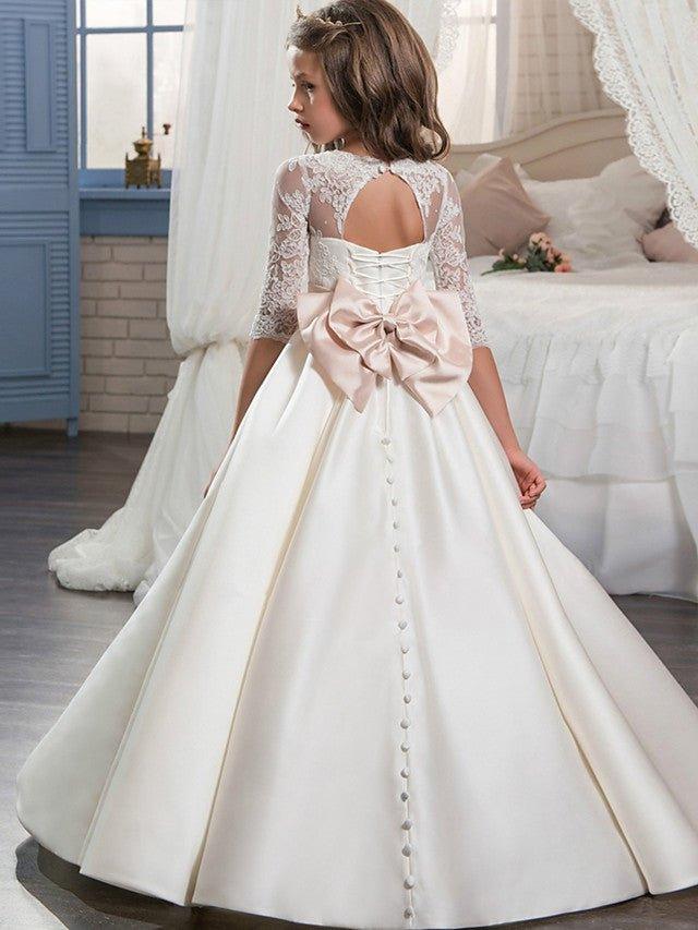 Ball Gown Lace Satin Sweep Brush Train Wedding Birthday Pageant Flower Girl D… - photo 2