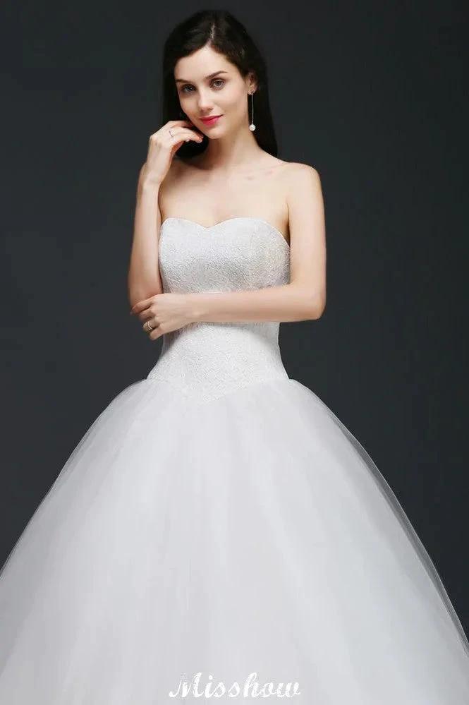 Ball Gown Lace Sweetheart Tulle Wedding Dress by misshow.com
