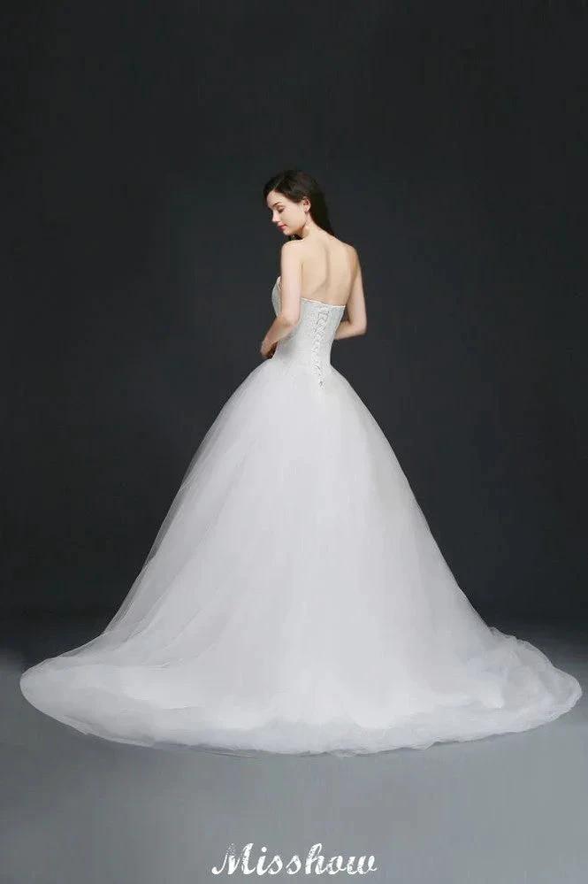 Ball Gown Lace Sweetheart Tulle Wedding Dress by misshow.com
