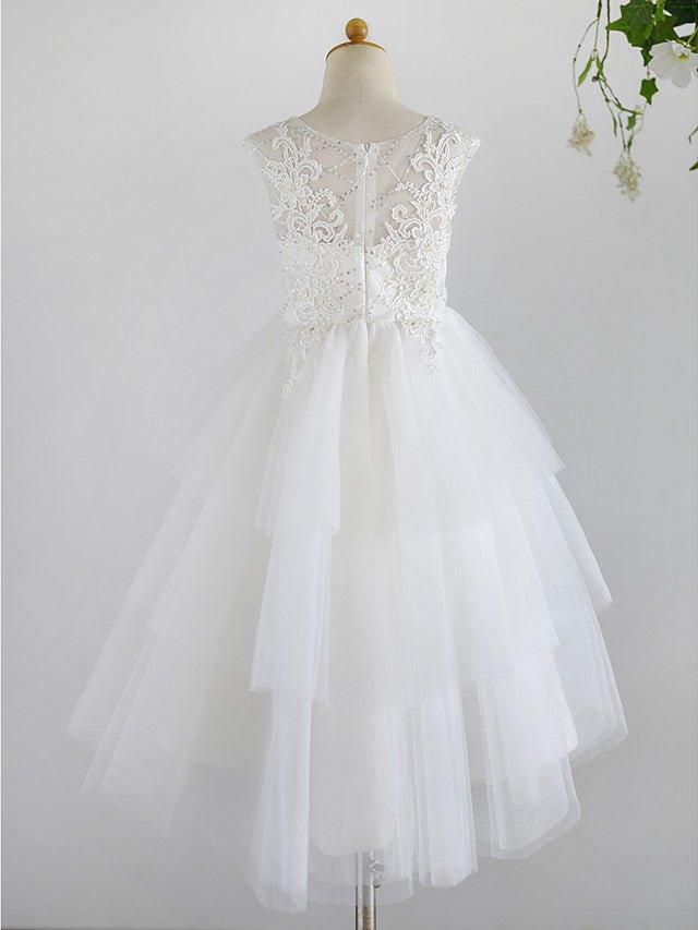 Ball Gown Lace Tulle Sleeveless Jewel Neck Asymmetrical Wedding First Communi… - photo 2