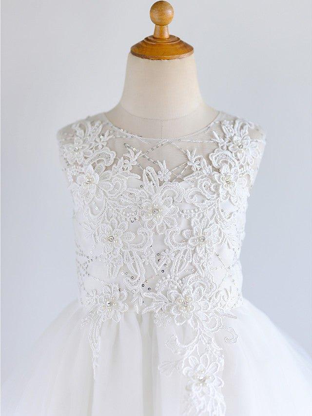 Ball Gown Lace Tulle Sleeveless Jewel Neck Asymmetrical Wedding First Communi… - photo 3