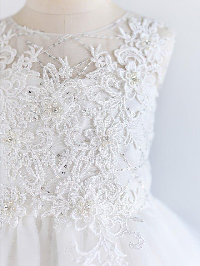 Ball Gown Lace Tulle Sleeveless Jewel Neck Asymmetrical Wedding First Communi… - photo 5