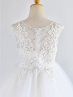 Ball Gown Lace Tulle Sleeveless Jewel Neck Asymmetrical Wedding First Communi… - photo 4