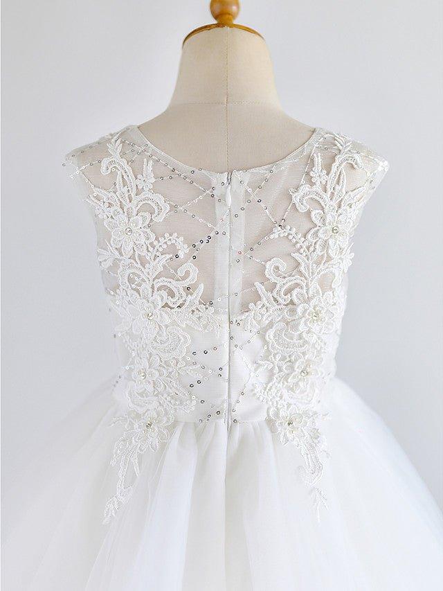 Ball Gown Lace Tulle Sleeveless Jewel Neck Asymmetrical Wedding First Communi… - photo 4