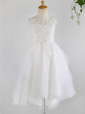 Ball Gown Lace Tulle Sleeveless Jewel Neck Asymmetrical Wedding First Communi… - photo 1