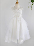 Ball Gown Lace Tulle Sleeveless Jewel Neck Asymmetrical Wedding First Communi… - photo 1