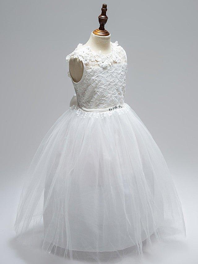 Ball Gown Lace Tulle Sleeveless Jewel Neck First Communion Long Flower Girl D… - photo 4