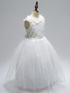 Ball Gown Lace Tulle Sleeveless Jewel Neck First Communion Long Flower Girl D… - photo 4