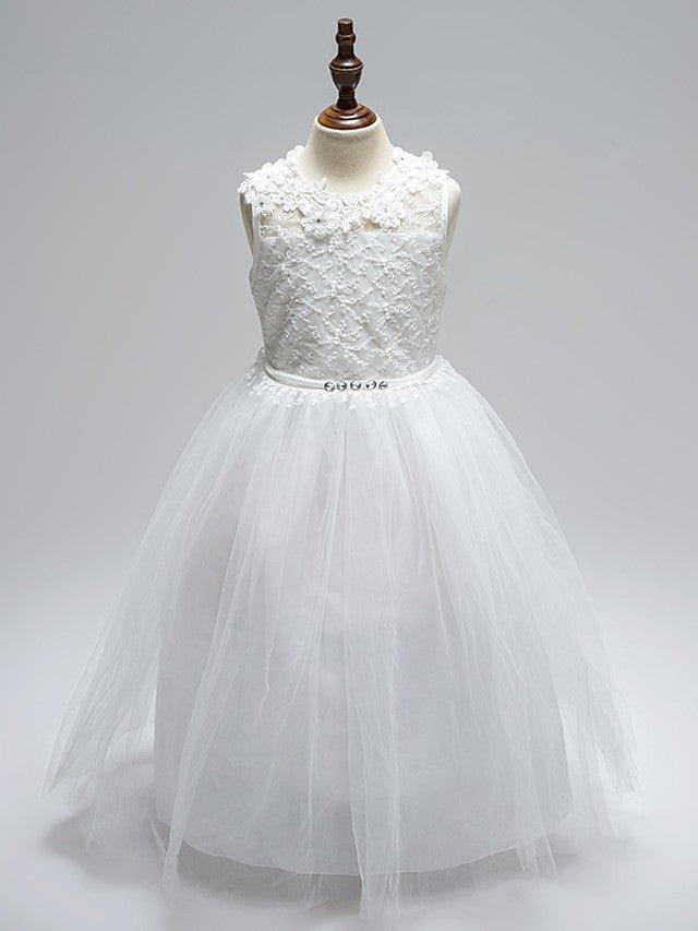 Ball Gown Lace Tulle Sleeveless Jewel Neck First Communion Long Flower Girl D… - photo 1