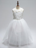 Ball Gown Lace Tulle Sleeveless Jewel Neck First Communion Long Flower Girl D… - photo 1