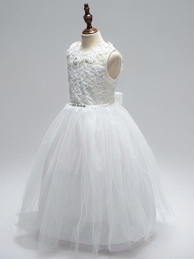 Ball Gown Lace Tulle Sleeveless Jewel Neck First Communion Long Flower Girl D… - photo 3