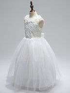Ball Gown Lace Tulle Sleeveless Jewel Neck First Communion Long Flower Girl D… - photo 3