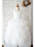 Ball Gown Lace Tulle Sleeveless Jewel Neck Wedding Birthday Flower Girl Dresses - photo 1