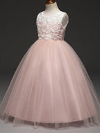 Ball Gown Lace Tulle Sleeveless Jewel Neck Wedding Party Flower Girl Dresses - photo 4