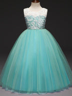 Ball Gown Lace Tulle Sleeveless Jewel Neck Wedding Party Flower Girl Dresses - photo 3