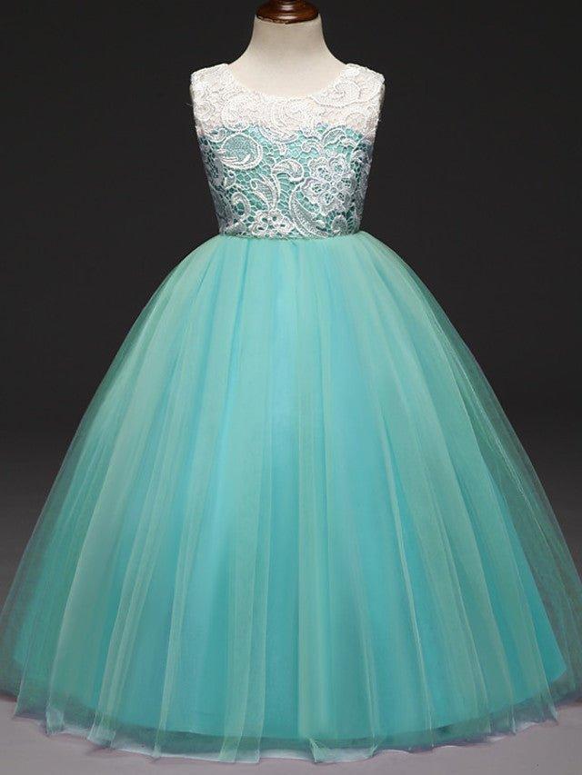 Ball Gown Lace Tulle Sleeveless Jewel Neck Wedding Party Flower Girl Dresses - photo 3