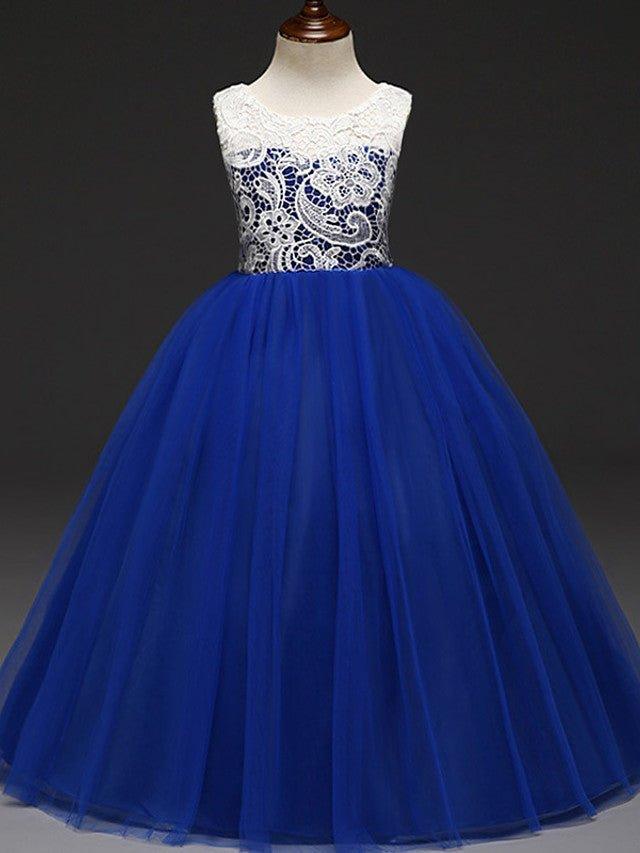 Ball Gown Lace Tulle Sleeveless Jewel Neck Wedding Party Flower Girl Dresses - photo 2