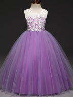 Ball Gown Lace Tulle Sleeveless Jewel Neck Wedding Party Flower Girl Dresses - photo 5