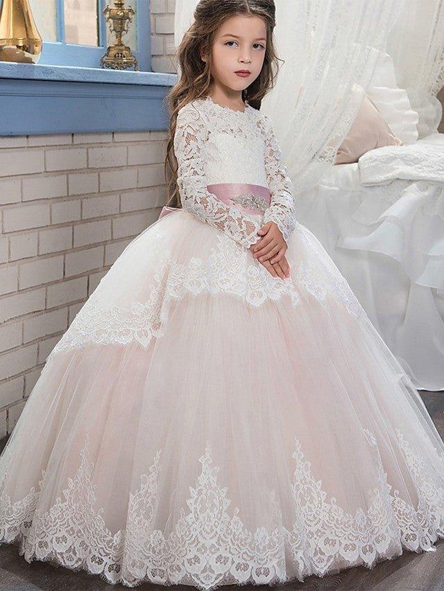 Ball Gown Lace Tulle Sweep Brush Train Wedding Birthday Pageant Flower Girl D… - photo 1