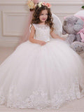Ball Gown Lace Tulle Sweep Brush Train Wedding Party Flower Girl Dresses - photo 1