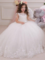 Ball Gown Lace Tulle Sweep Brush Train Wedding Party Flower Girl Dresses - photo 1