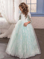 Ball Gown Lace Tulle Sweep Brush Train Wedding Party Flower Girl Dresses with… - photo 1