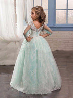 Ball Gown Lace Tulle Sweep Brush Train Wedding Party Flower Girl Dresses with… - photo 2