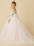 Ball Gown Lace Tulle Wedding Party Pageant Flower Girl Dresses with Sleeves - photo 4