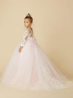 Ball Gown Lace Tulle Wedding Party Pageant Flower Girl Dresses with Sleeves - photo 2