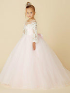 Ball Gown Lace Tulle Wedding Party Pageant Flower Girl Dresses with Sleeves - photo 6