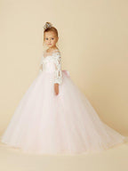 Ball Gown Lace Tulle Wedding Party Pageant Flower Girl Dresses with Sleeves - photo 3
