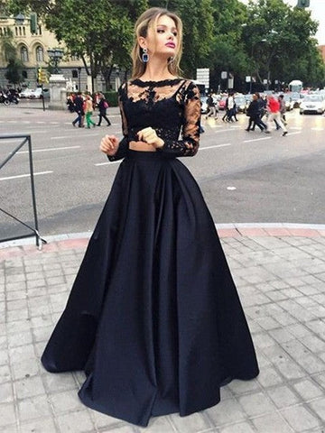 Duchesse-Linie Lange Ärmel Bateau-Ausschnitt Satin Bodenlang Ballkleider