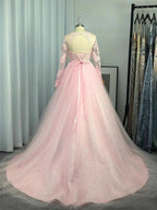 Ball Gown Long Sleeves Tulle Lace Jewel Prom Dresses by misshow.com